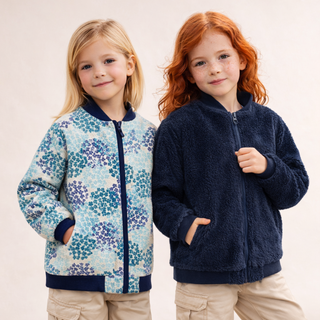 Çift Taraflı Giyilebilen Kız Çocuk Polar Ceket