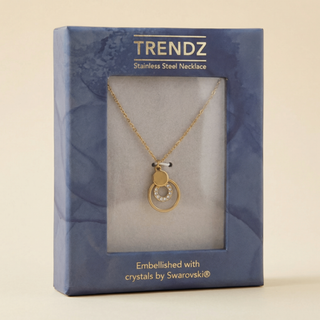 Swarovski® Kristalli Çift Halka Kolye (Altın Kaplama Çelik)