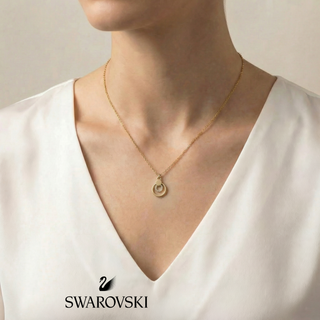 Swarovski® Kristalli Çift Halka Kolye (Altın Kaplama Çelik)